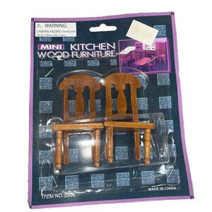 New Vintage Wood Mini Chair Miniature Furniture Dollhouse 2 Chairs